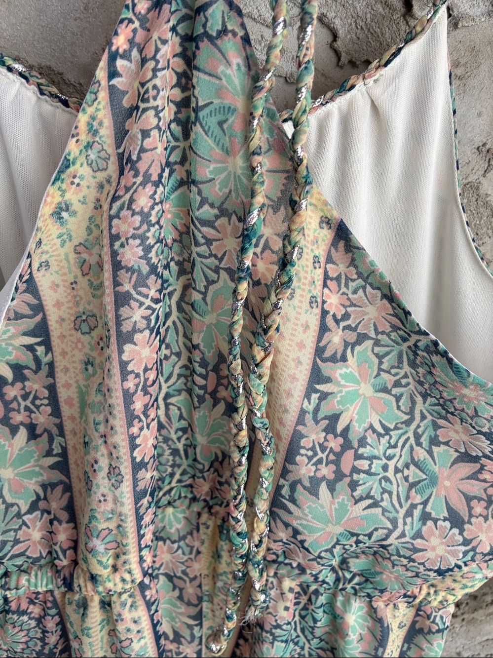 Fairy Core American Eagle Floral Boho Maxi Dress Mint Blush Handkerchief Sz M - Picture 12 of 12